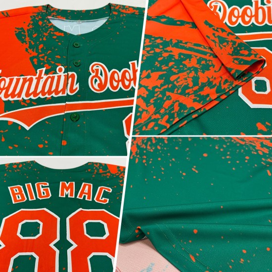 Brush Abstract Design Custom Orange Green-White Authentic Jersey Baseball 3D Stroke Pattern Kelly Brush Abstract Design Custom Orange Green-White Authentic Jersey Baseball 3D Stroke Pattern Kelly