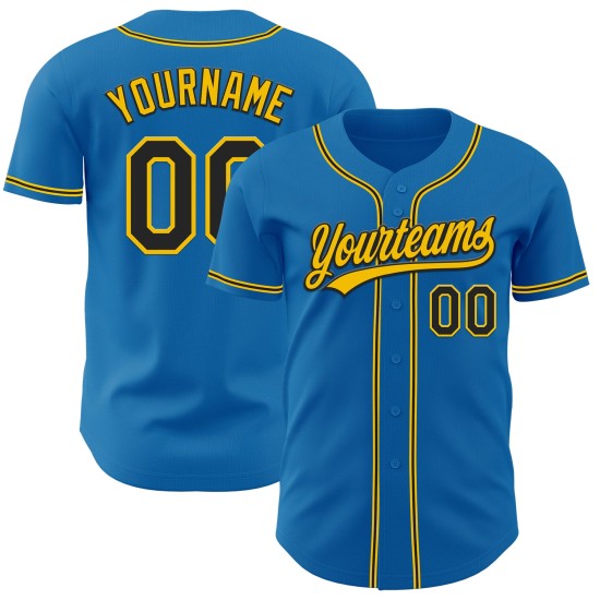Custom Black-Yellow Authentic Blue Jersey Baseball Custom Black-Yellow Authentic Blue Jersey Baseball