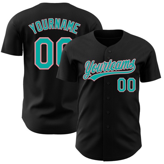 Black Authentic Baseball Aqua-Medium Jersey Pink Custom Black Authentic Baseball Aqua-Medium Jersey Pink Custom