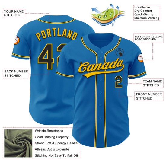 Custom Black-Yellow Authentic Blue Jersey Baseball Custom Black-Yellow Authentic Blue Jersey Baseball