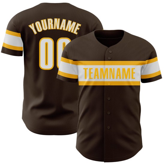 Brown White-Gold Baseball Jersey Authentic Custom Brown White-Gold Baseball Jersey Authentic Custom