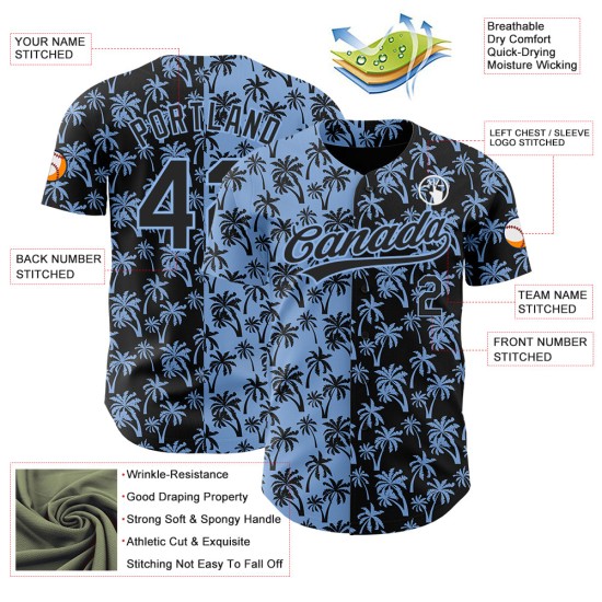Baseball Palm Pattern Hawaii Jersey Custom Blue Tropical Authentic Design Light 3D Trees Black Baseball Palm Pattern Hawaii Jersey Custom Blue Tropical Authentic Design Light 3D Trees Black